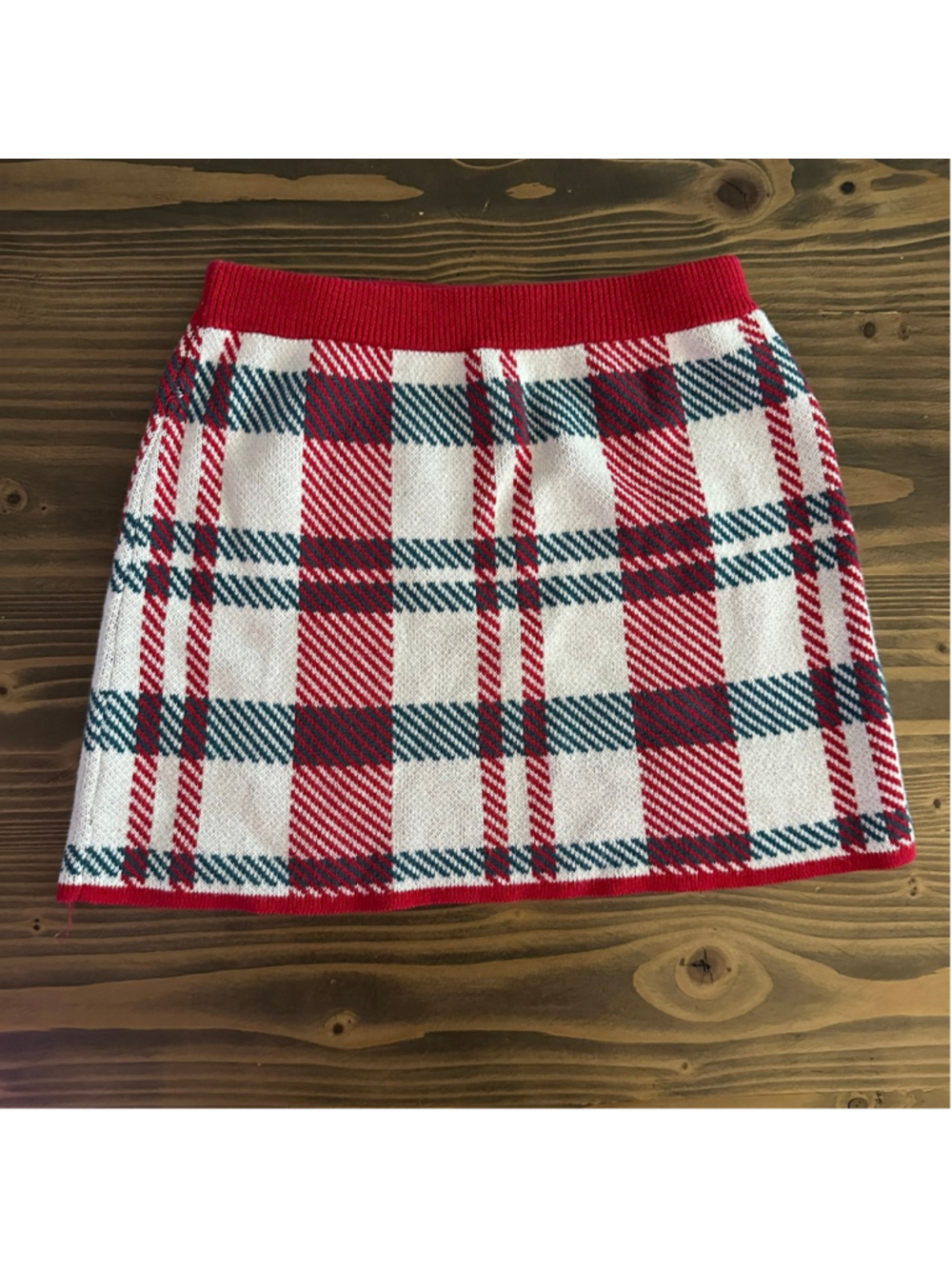 Girls Plaid Cotton Mini Skirt S 5/6 Red White Holiday Knit Winter Outfit - Picture 3 of 3